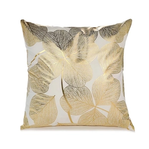 Housse de coussin carrée avec motif de feuilles dorées et finition satinée de luxe