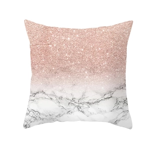 Pink marble and rose gold glitter sequin square throw pillow cover for home sofa decor
