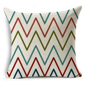 Macro shot of geometric chevron linen pillowcase with textured weave and zigzag patterns