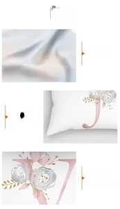 Macro detail of alphabet pillowcase fabric texture with pink floral digital printing