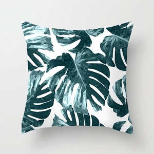 Nordic tropical leaf pillowcase with modern geometric monstera pattern in green