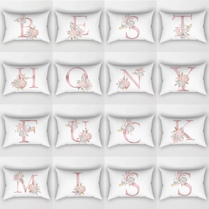 Floral Alphabet Letter Pillowcase Peach Skin Polyester Decorative Throw Pillow Cover For Sofa Living Room Home Decor