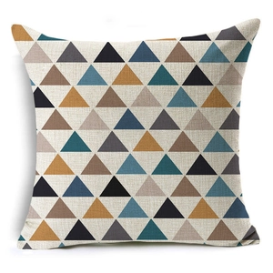 Modern geometric triangle linen cushion cover in yellow and grey for home sofa decor
