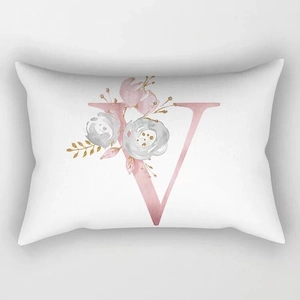 Elegant floral English letter V peach skin long rectangular decorative pillowcase
