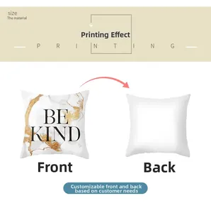 Detail of Be Kind pink marble velvet cushion cover showing front and back design
