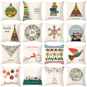 Christmas Elk Snowflake Polyester Pillowcase Holiday Home Decor Sofa Cushion Cover Peach Skin Printed Throw Pillow Case