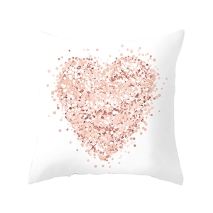 Short plush pink marble heart pillow case with rose gold glitter pattern on white