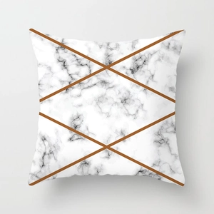 Pink marble pattern square throw pillow cover with golden geometric lines for home sofa