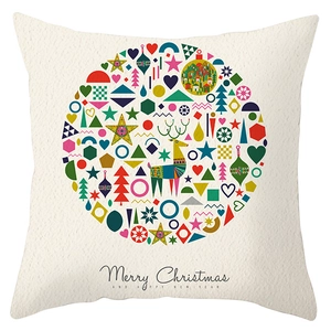 Detailed close-up of Merry Christmas reindeer and geometric pattern on cream pillow cover