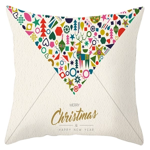 Detail of Christmas pillowcase with geometric elk tree design and holiday greetings