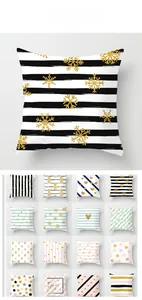 Detail of decorative pillow covers showing various gold glitter heart and star patterns