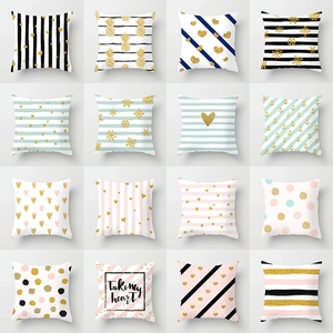 Geometric Heart Printed Polyester Peach Skin Pillowcase Modern Decorative Cushion Cover For Sofa Living Room Home Decor