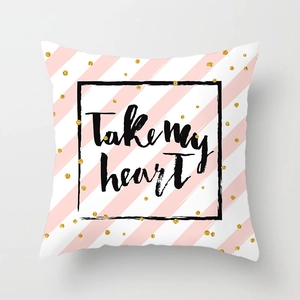 Pink striped square pillowcase with gold glitter dots and Take my heart text print