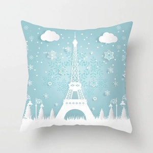 Federa per cuscino romantica con Torre Eiffel e mongolfiera in azzurro per l'arredo di casa