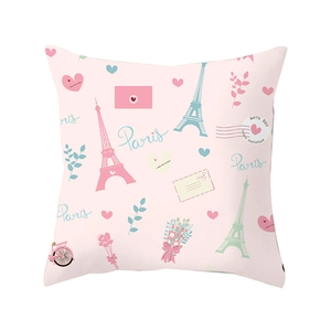 Federa per cuscino quadrata rosa con torre Eiffel e mongolfiera per arredo casa