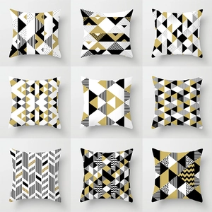Modern Geometric Abstract Peach Skin Pillow Cover Gold White Black Patterned Decorative Cushion Case For Sofa Home Decor