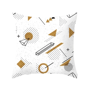 Modern geometric peach skin throw pillow cover with golden and black abstract patterns