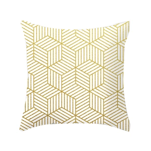 Modern geometric peach skin pillowcase with gold glitter cube pattern on white background
