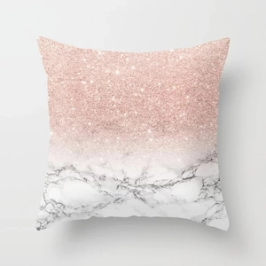 Pink marble and rose gold glitter geometric pattern square throw pillow case