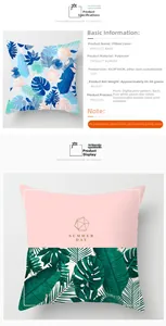 Detail view of 45x45cm tropical leaf polyester pillow covers with Summer Day typography
