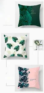 Close-up of tropical palm leaf pattern pillow covers in canvas fabric for home decor