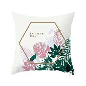 Nordic style pillowcase with tropical plants and Summer Day text in a hexagon frame
