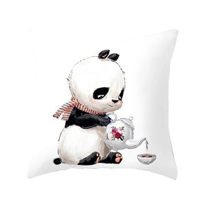 Cute cartoon panda pillowcase with striped scarf and teapot for home sofa decoration