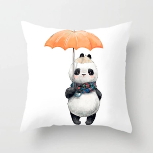 Cute cartoon panda pillowcase featuring a cozy scarf and umbrella illustration