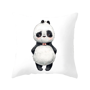 Cute watercolor panda illustration on a white square throw pillow case for home decor
