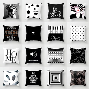 Modern Minimalist Black White Geometric Portrait Cushion Cover Polyester Square Decorative Pillowcase For Sofa Living Room