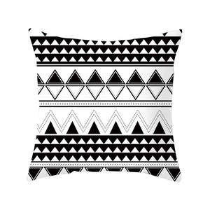 Modern black and white geometric pattern pillowcase with tribal triangles and wave lines