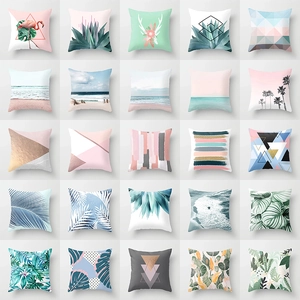 Taie d'Oreiller Décorative Moderne Géométrique et Plage Tropicale en Polyester Peau de Pêche pour Décoration de Canapé Maison