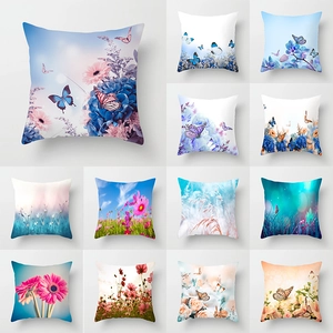 Federa Decorativa Farfalla Fiori Quadrata Poliestere Pelle di Pesca Copricuscino Per Divano Soggiorno Casa Senza Inserto