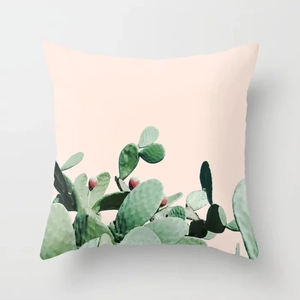 Housse de coussin rose à motif cactus vert pour décoration de canapé maison