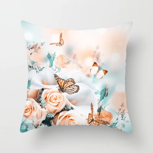 Fodera per cuscino con fiori e farfalle, decorazione per divano in stile naturale