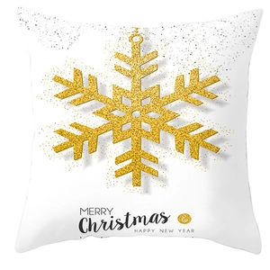 Detail of white peach skin pillowcase with golden snowflake and Merry Christmas text