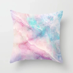 Detailed view of pink and purple marble pattern on soft peach skin throw pillow case