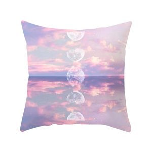Pink sky moon phases square pillowcase with clouds reflection on peach skin fabric
