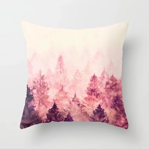 Pink and purple watercolor forest design peach skin pillowcase for sofa home decoration
