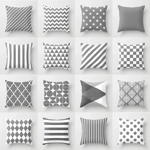 Modern Geometric Grey White Peach Skin Pillowcase Polyester Decorative Throw Pillow Cover For Sofa Home Decor