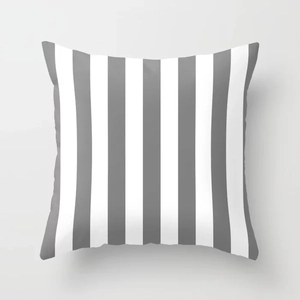 Detailed view of the gray and white vertical striped peach skin pillowcase texture