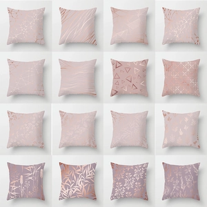 Modern Rose Gold Pink Geometric Floral Peach Skin Polyester Cushion Cover Decorative Pillowcase For Sofa Home Decor