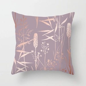 Pink peach skin pillowcase with rose gold botanical silhouette for home sofa decor