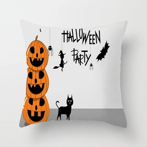 Macro shot of Halloween peach skin pillowcase showing vibrant pumpkin and witch prints