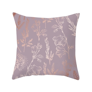 Modern light purple pillowcase with rose gold floral lines and botanical leaf pattern