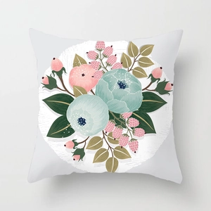 Detailed view of the vintage floral art illustration on a white square cushion cover