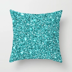 Nordic teal geometric square pillowcase with shimmering diamond sequin texture