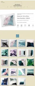 Short plush pillowcase detail showing 45x45cm dimensions and abstract oil painting patterns