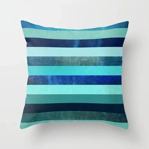 Detail showing high-quality fiber texture on Nordic blue striped geometric cushion cover
