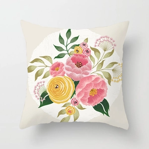 Pastel floral pattern square pillow case with pink and yellow hand-painted flowers